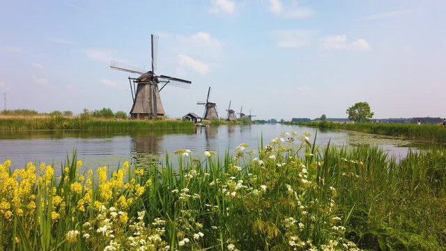 The windmills in Kinderdijk, a UNESCO World Heritage site in Rotterdam, Netherlands