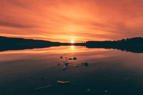 Sunset over the lake in the Poconos in Pennsylvania