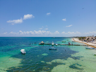 Fototapeta na wymiar Aerial view of Puerto Morelos, Quintana Roo, Mexico