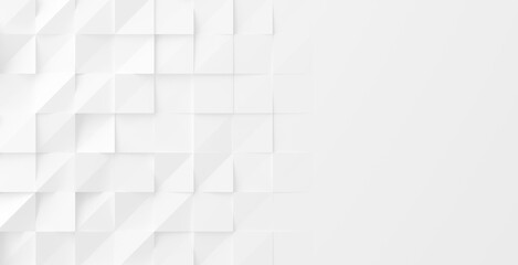 Fototapeta premium Random rotated white cube boxes block background wallpaper banner with copy space