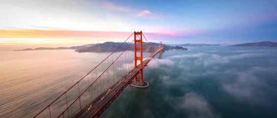 Papier Peint photo Pont du Golden Gate Golden Gate Bridge at Sunset Aerial View, San Francisco, California