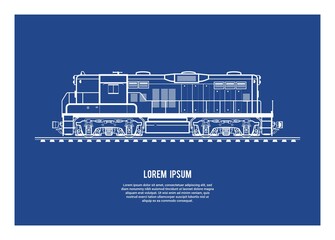Electric diesel locomotive in blueprint style