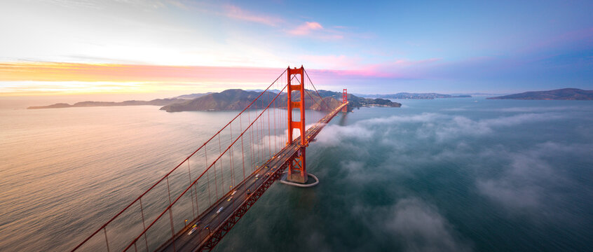 Golden Gate Bridge at Sunset Aerial View, San Francisco, California