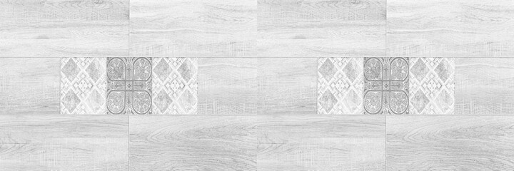 Panorama of Patterned white ceramic floor tile texture and background seamless