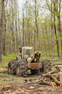 Lumber collection using a Skidder in the woods