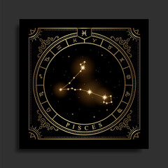 Pisces zodiac constellation symbol with modern, esoteric and boho styles. Fit for paranormal, tarot readers and astrologers