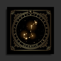 Scorpio zodiac constellation symbol with modern, esoteric and boho styles. Fit for paranormal, tarot readers and astrologers - obrazy, fototapety, plakaty