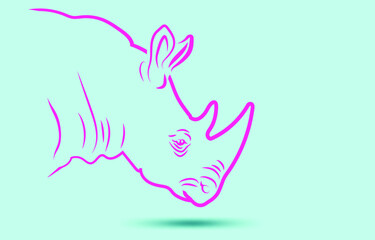 Naklejka premium Line art of Pink rhinoceros head on Pastel Cream color background
