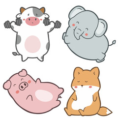 Set of cute animals hand drawn. Cartoon character design.