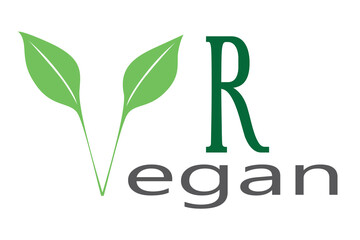 Vegan logo template design. Green leaf icon with text on white background.