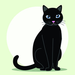 cat Black. Vector Illustration With Cartoon Style Funny Animal stylized for company branding, pet shop, animal web site
