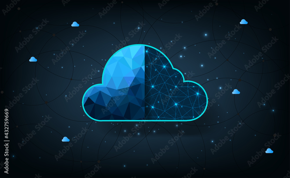 Poster Cloud Computing design.Cloud storage with data protected exchange  Cloud computing, big data center, on dark blue background.Cloud Technology illustration concept.
