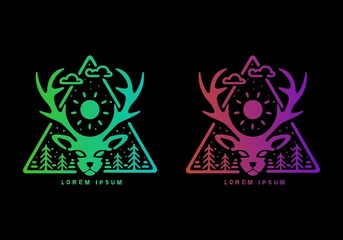 Colorful gradient color of deer head line art illustration