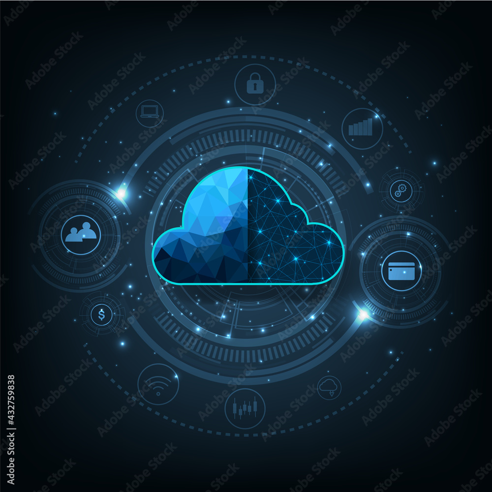 Aufkleber Technology Cloud computing concept.Cloud storage with data protected exchange  Cloud computing, big data center, on dark blue background.Cloud Technology illustration concept.