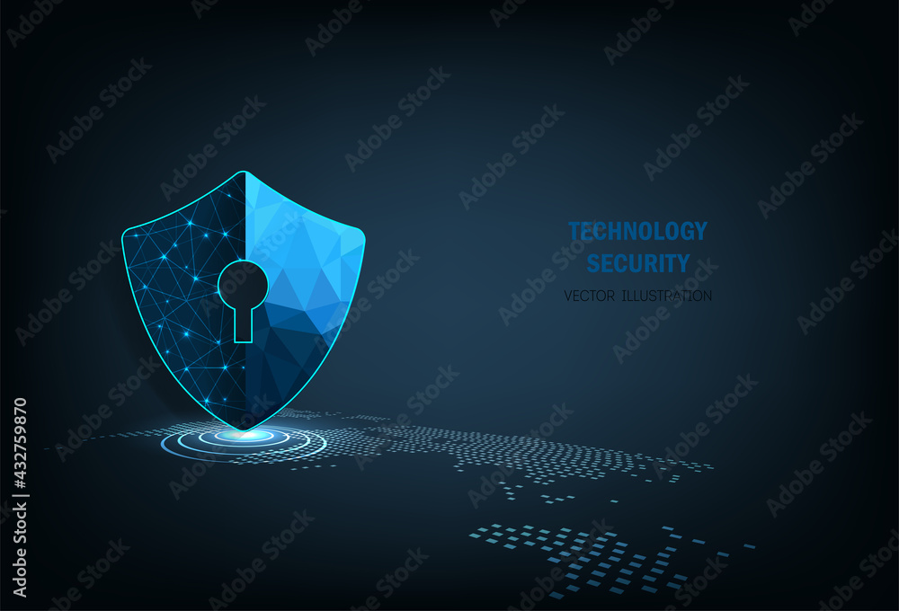 Aufkleber Technology security concept.Security shield icon digital display over on dark blue background.Technology for online data access defense against hacker and virus.Internet security concept. 