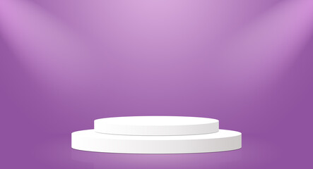 White podium 3D illustration on room background purple gradient color display advertising display with blank backdrop