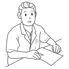 a man write a report research study pose line art vector illustration