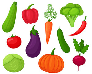 Set of vegetables in cartoon style. Healthy food vector. The illustration is isolated on a white background.
