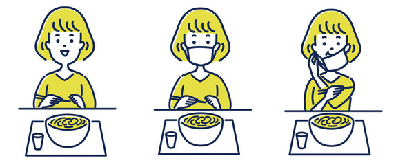 マスク飲食のイラスト素材