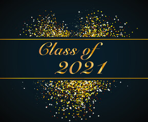 Class of 2021 Graduate Gold Lettering Graduation. Template for graduation design, party, high school or college graduate, yearbook 2021. Vector illustration. Backdrop.