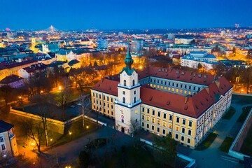 Fototapeta na wymiar Evening aerial view on the medieval castle Rzeszow. Rzeszow City. Poland