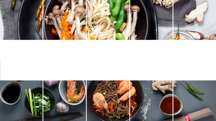 Collage of various asian meals. Asian food concept.