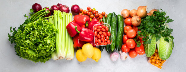 Collage of best sources of immune boosting healthy food on gray background.