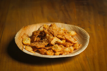Indian snacks on Betel palm leaf plate