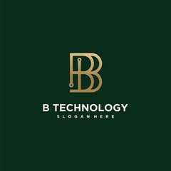 Abstract technology logo letter B set Creative B logo, connected gold color B luxury letter b logo icon