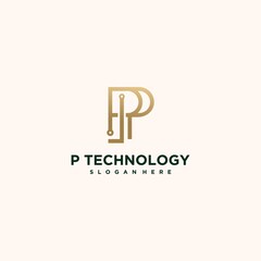 Fototapeta premium Abstract technology logo letter p set Creative p logo, connected gold color p luxury letter p icon logo
