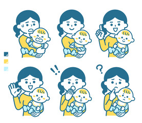 Mother reaction set holding a baby