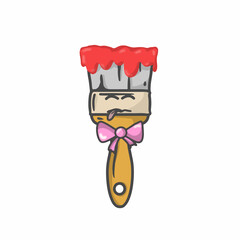 Cute Paint Brush Character Flat Cartoon Vector Template Design Illustration