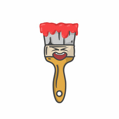 Cute Paint Brush Character Flat Cartoon Vector Template Design Illustration