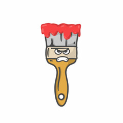 Cute Paint Brush Character Flat Cartoon Vector Template Design Illustration