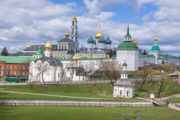 Fototapeta na wymiar View of the Holy Trinity Sergius Lavra on a sunny April day. Sergiev Posad. Moscow region, Russia