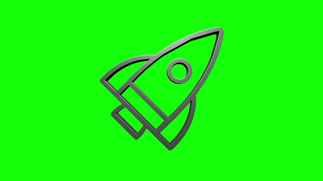 Biohazard 3D silver rocket icon isolated on green background. Rocket bomb flies down. Motion graphics.