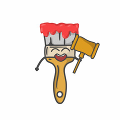 Cute Paint Brush Character Flat Cartoon Vector Template Design Illustration