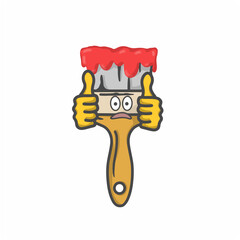 Cute Paint Brush Character Flat Cartoon Vector Template Design Illustration