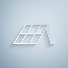 Paper cut Solar energy panel icon isolated on grey background. Paper art style. Vector