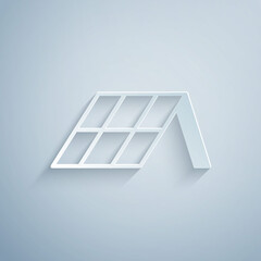 Paper cut Solar energy panel icon isolated on grey background. Paper art style. Vector