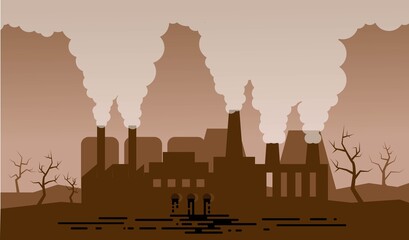Factory Polluting the Environment Flat Style Landscape