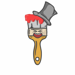 Cute Paint Brush Character Flat Cartoon Vector Template Design Illustration