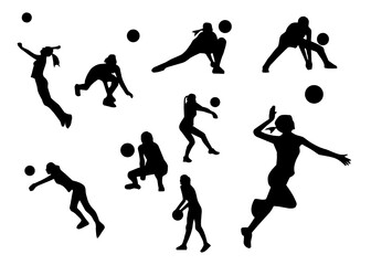 silhouette of female volleyball play