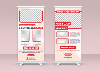 World Blood Donor Day. Roll up banner. Standee banner design. Modern banner. Editable template.