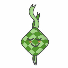 Cute Ketupat Character Flat Cartoon Vector Template Design Illustration
