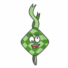 Cute Ketupat Character Flat Cartoon Vector Template Design Illustration