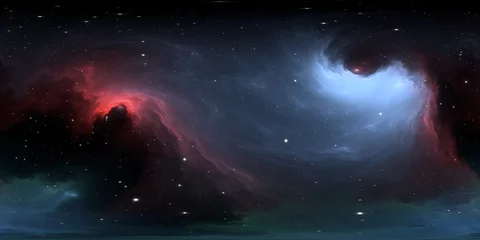 360 Grad interstellare Wolke aus Staub und Gas. Weltraumhintergrund mit Nebel und Sternen. Glühender Nebel, gleichwinklige Projektion, Umgebungskarte. Sphärisches HDRI-Panorama © Peter Jurik
