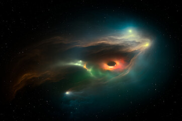 Large dark hole in the gas-dust nebula
