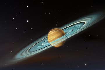 Fototapeta na wymiar The ringed Exoplanet or Extrasolar planet in deep space
