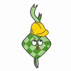 Cute Ketupat Character Flat Cartoon Vector Template Design Illustration